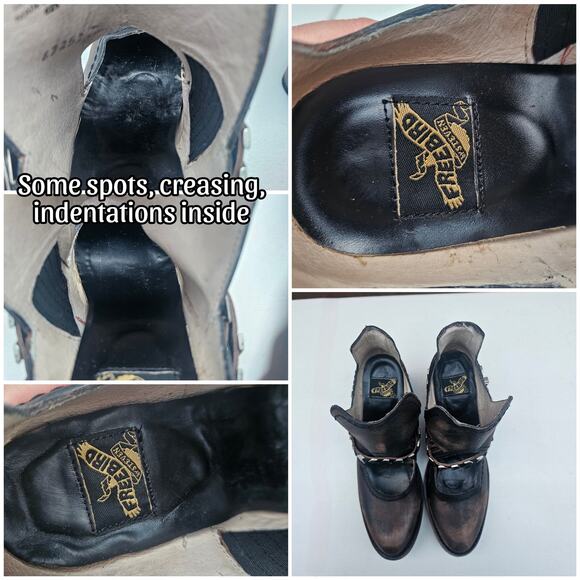 Distressed Ankle Bootie FreeBird Steven Blade Size 8 Black Brown Leather Buckle - Picture 10 of 16